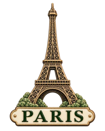 Illustrative Paris souvenir magnet with the Eiffel Tower