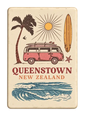 Illustrative front-facing Queenstown souvenir magnet